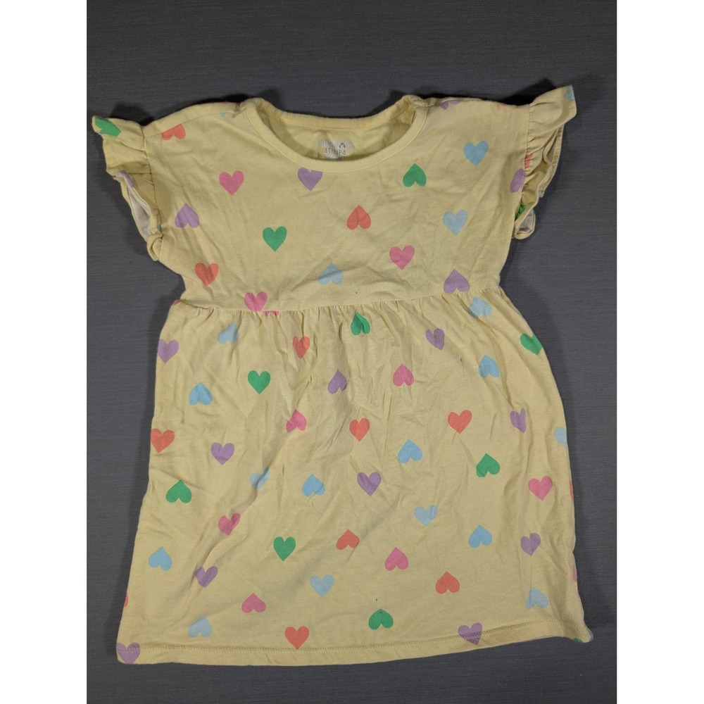 Garanimals Girls Yellow Heart Print Flutter Sleeve Dress Size 4T Casual Knit